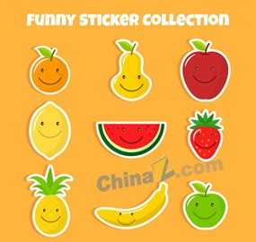 可爱微笑水果贴纸矢量图